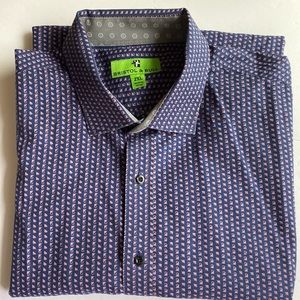 Bristor & Bull men’s blue geometric print 💯cotton button down shirt L/s 2XL 🌞